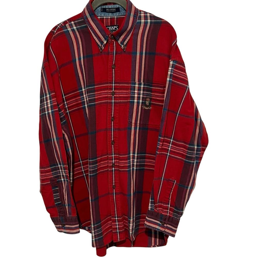 Vintage Chaps Ralph Lauren Flannel Plaid Button Down Shirt Men’s Size Large Red